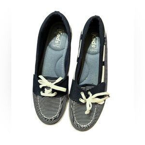 Keds Glimmer Blue & White Stripe Tie Toe Slip On Boat Shoes Women’s Size 8.5